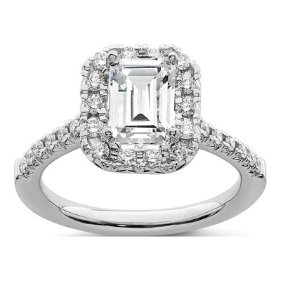 14K White Gold Lab-Grown Diamond Halo Engagement Ring Semi-Mount