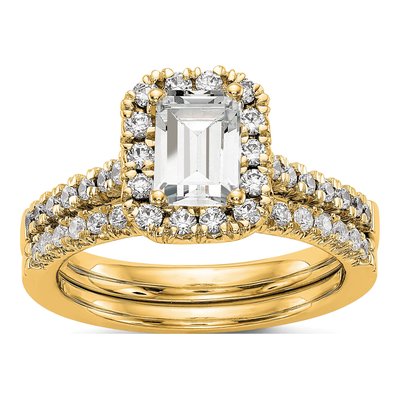 14K Yellow Gold Diamond Emerald-Cut Halo Engagement Ring Semi-Mount – view 8