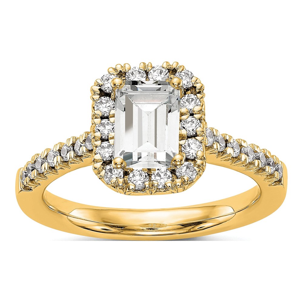 14K Yellow Gold Emerald Shape Halo Diamond Semi-Mount Engagement Ring