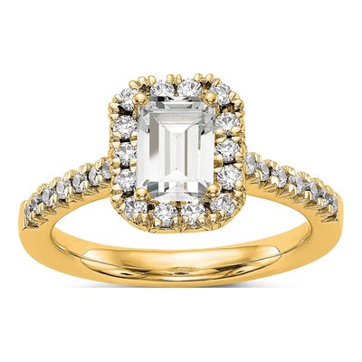 14K Yellow Gold Diamond Emerald-Cut Halo Engagement Ring Semi-Mount