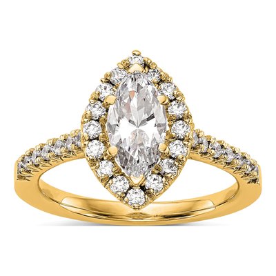 14K Yellow Gold Diamond Marquise Halo Engagement Ring Semi-Mount