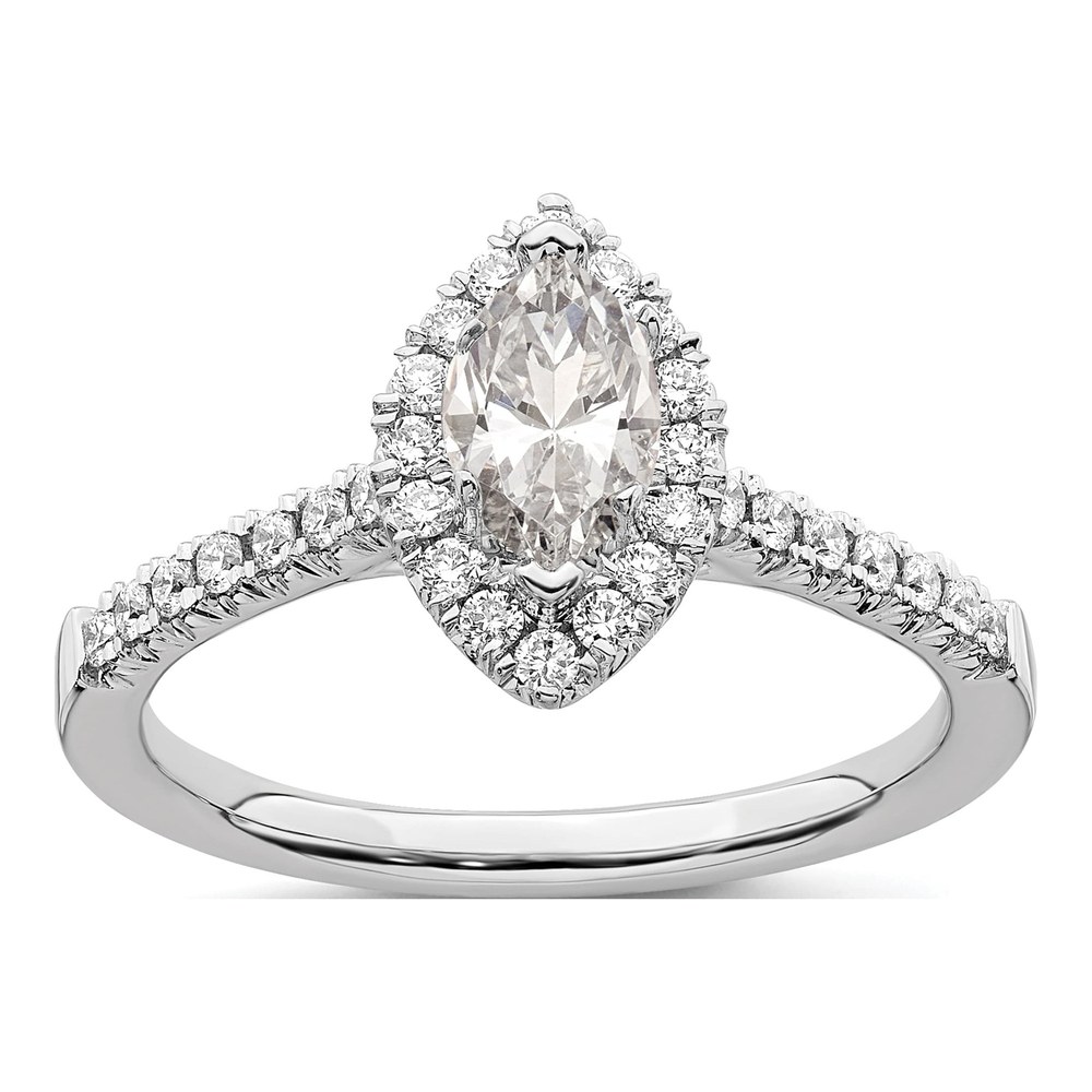 14K White Gold Diamond Marquise Halo Engagement Ring Semi-Mount