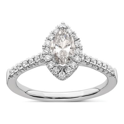 14K White Gold Diamond Marquise Halo Engagement Ring Semi-Mount