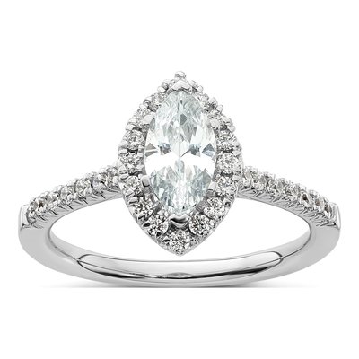 14K White Gold Diamond Halo Engagement Ring Semi-Mount