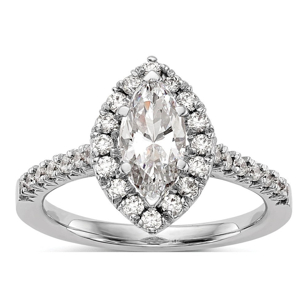 14K White Gold Diamond Marquise Halo Engagement Ring Semi-Mount