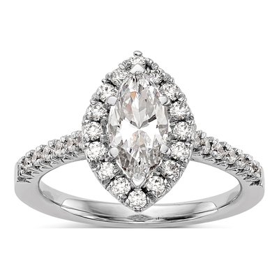 14K White Gold Lab-Grown Diamond Marquise Halo Engagement Ring Semi-Mount