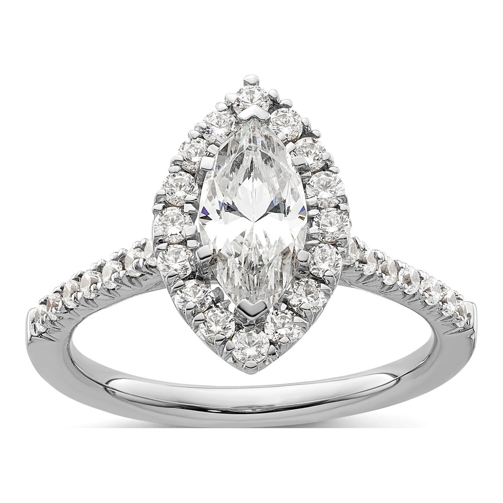 14K White Gold Diamond Marquise Halo Engagement Ring Semi-Mount