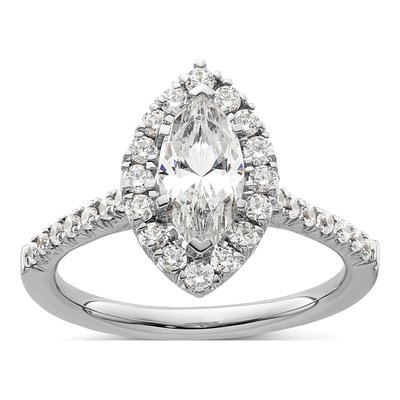 14K White Gold Diamond Marquise Halo Engagement Ring Semi-Mount