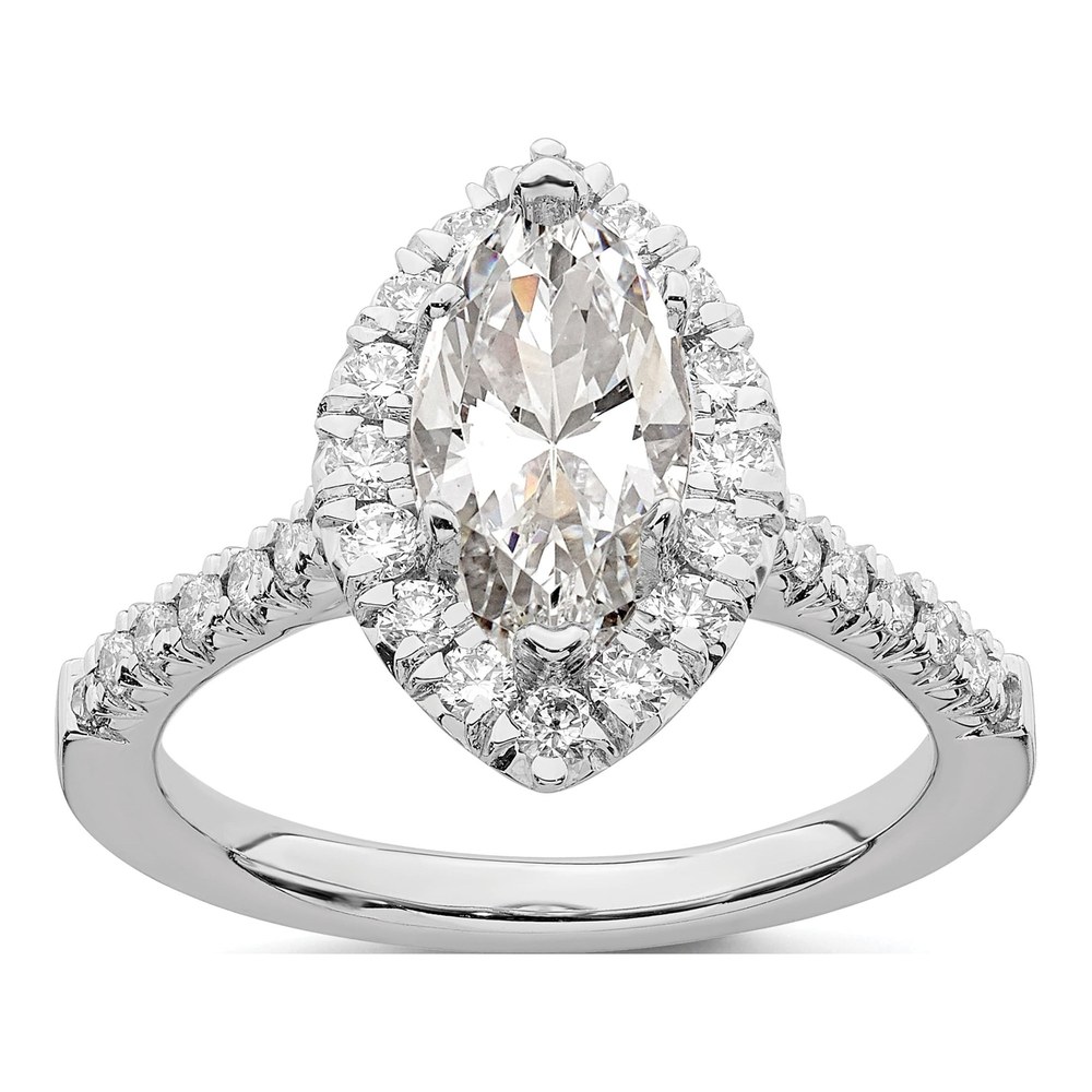 14K White Gold Lab-Grown Diamond Marquise Halo Engagement Ring Semi-Mount