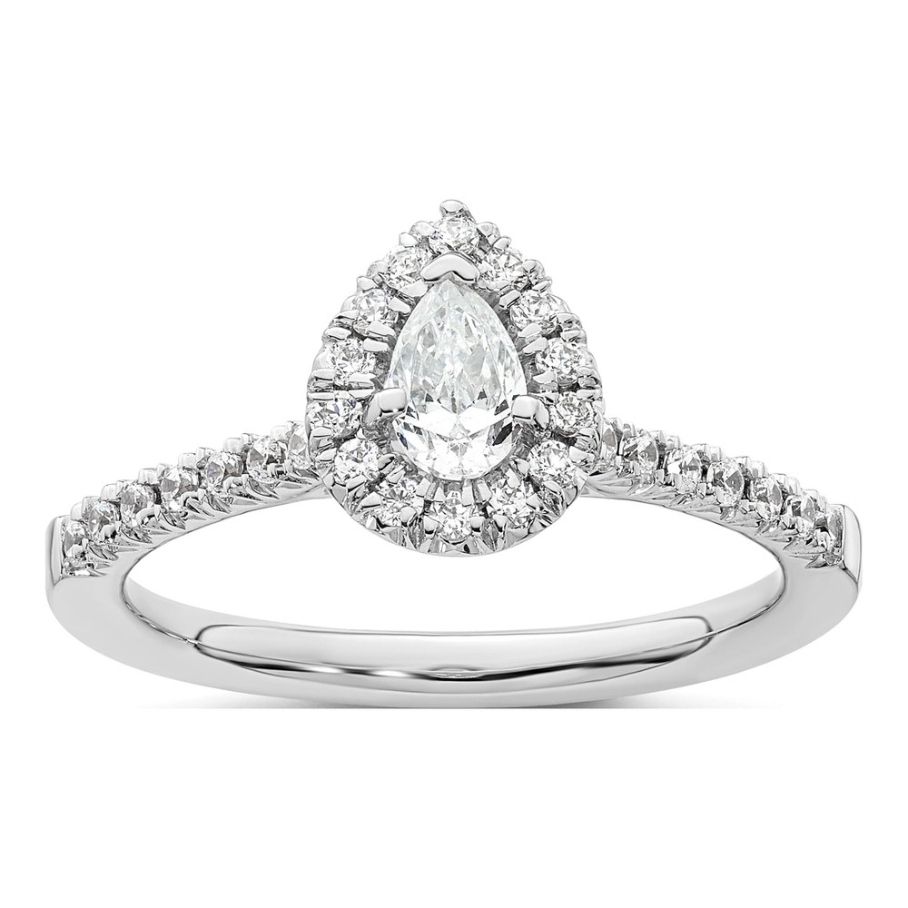 14K White Gold Diamond Pear Halo Engagement Ring Semi-Mount