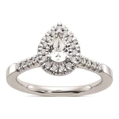14K White Gold Diamond Halo Setting Engagement Ring Semi-Mount