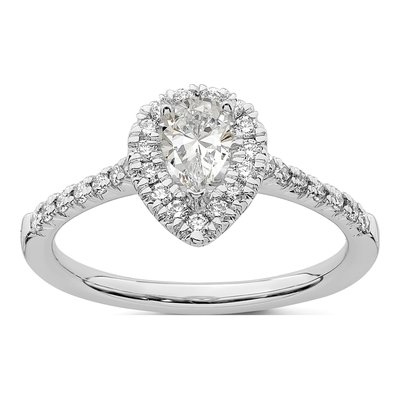 14K White Gold Lab-Grown Diamond Halo Engagement Ring Semi-Mount