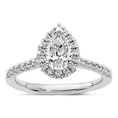 14K White Gold Lab-Grown Diamond Halo Setting Engagement Ring Semi-Mount