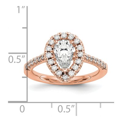 14K Rose Gold Diamond Pear Halo Engagement Ring Semi-Mount – view 3