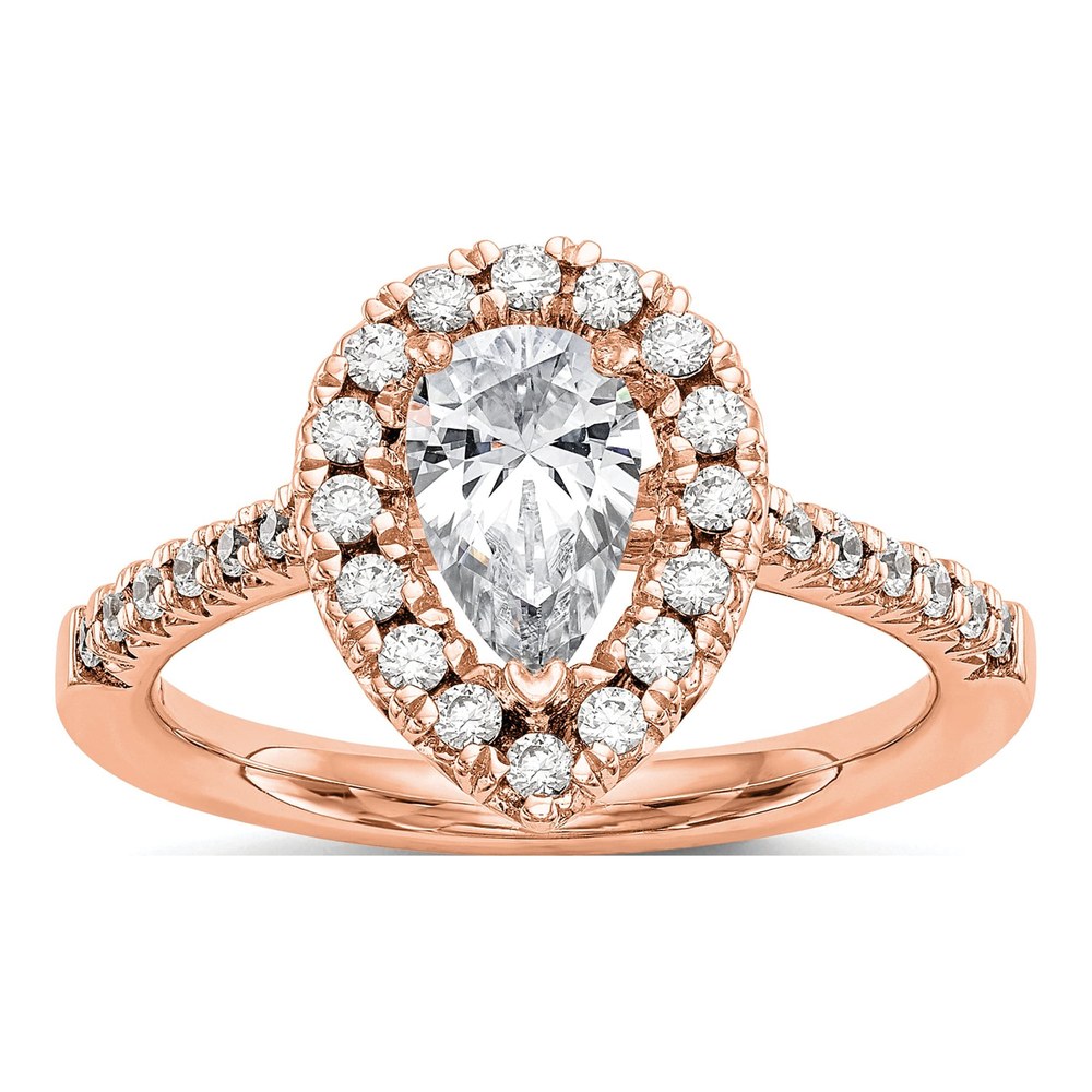 14K Rose Gold Diamond Pear Halo Engagement Ring Semi-Mount