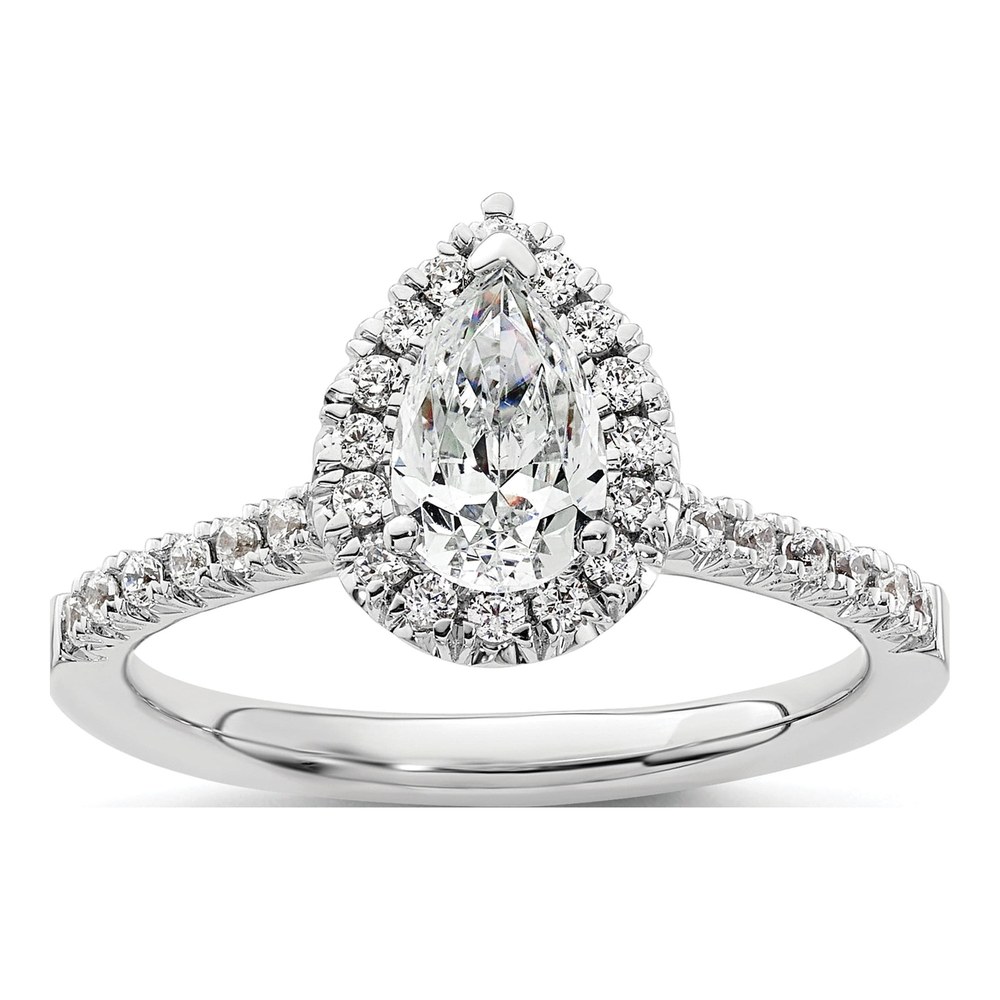 14K White Gold Pear Halo Semi-Mount Ring