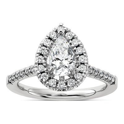 14K White Gold Lab-Grown Diamond Pear Halo Ring Mounting