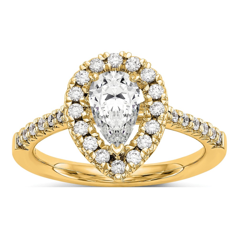 18K Yellow Gold Pear Halo Diamond Semi-Mount Ring