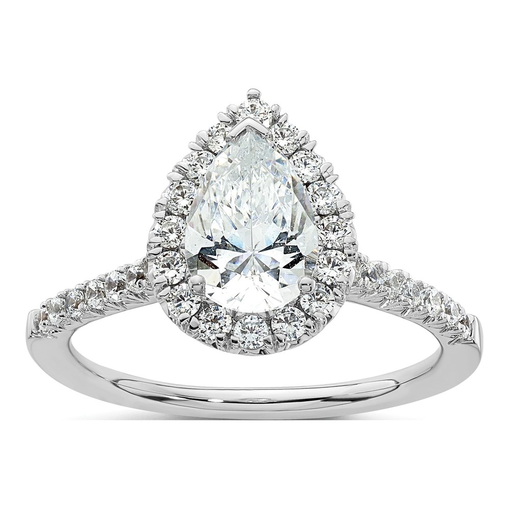 14K White Gold Diamond Pear Halo Engagement Ring Semi-Mount