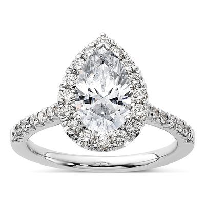 14K White Gold Diamond Halo Engagement Ring Semi-Mount