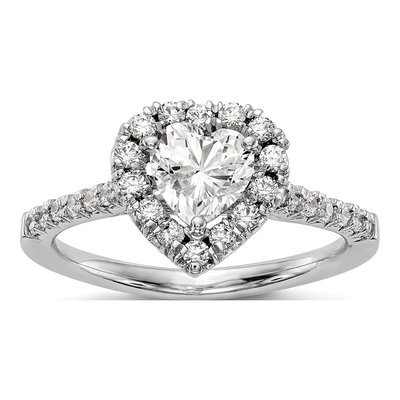 14K White Gold Heart Halo Ring Mounting