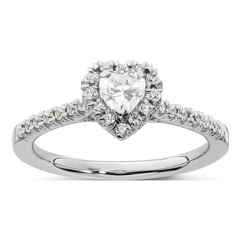 14K White Gold Heart Halo Semi-Mount Ring