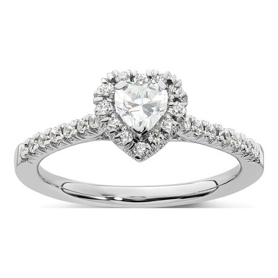 14K White Gold Diamond Heart Halo Engagement Ring Semi-Mount