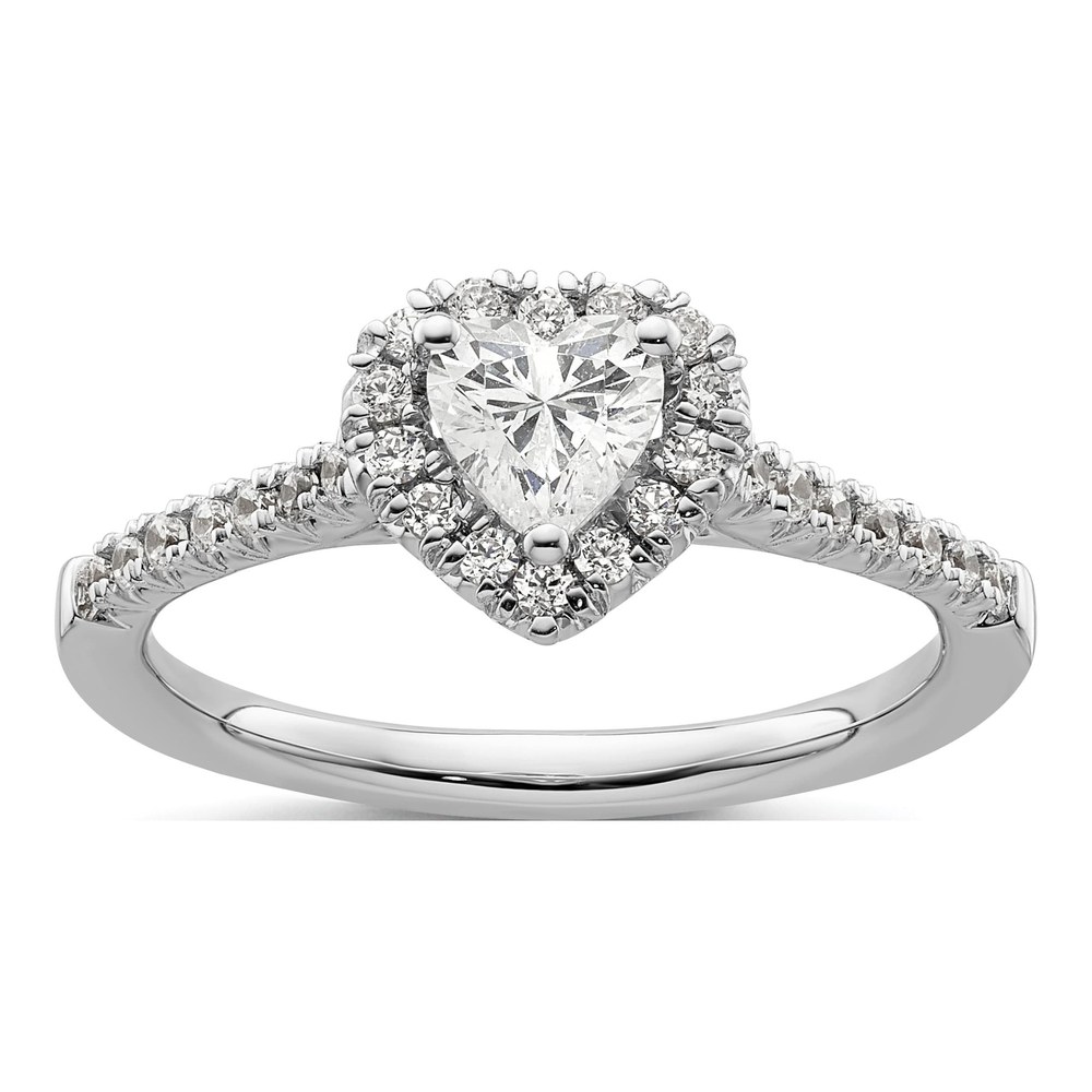 14K White Gold Halo Heart Engagement Semi-Mount