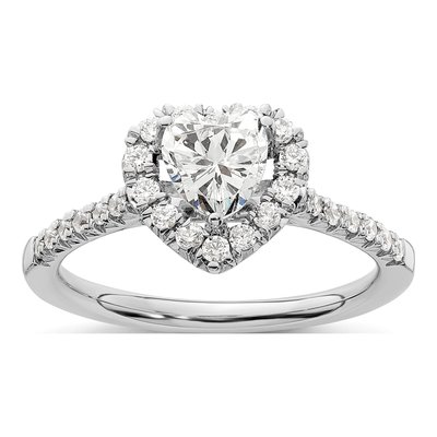 14K White Gold Diamond Halo Engagement Ring Semi-Mount