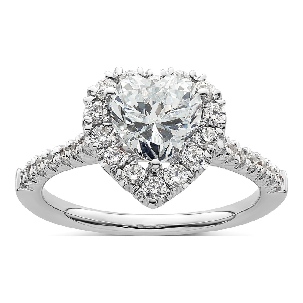 14K White Gold Diamond Halo Engagement Ring Semi-Mount