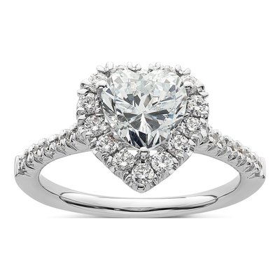 14K White Gold Diamond Halo Engagement Ring Semi-Mount