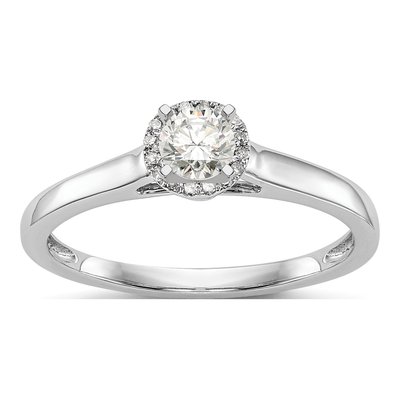 14K White Gold Diamond Halo Engagement Ring Semi-Mount