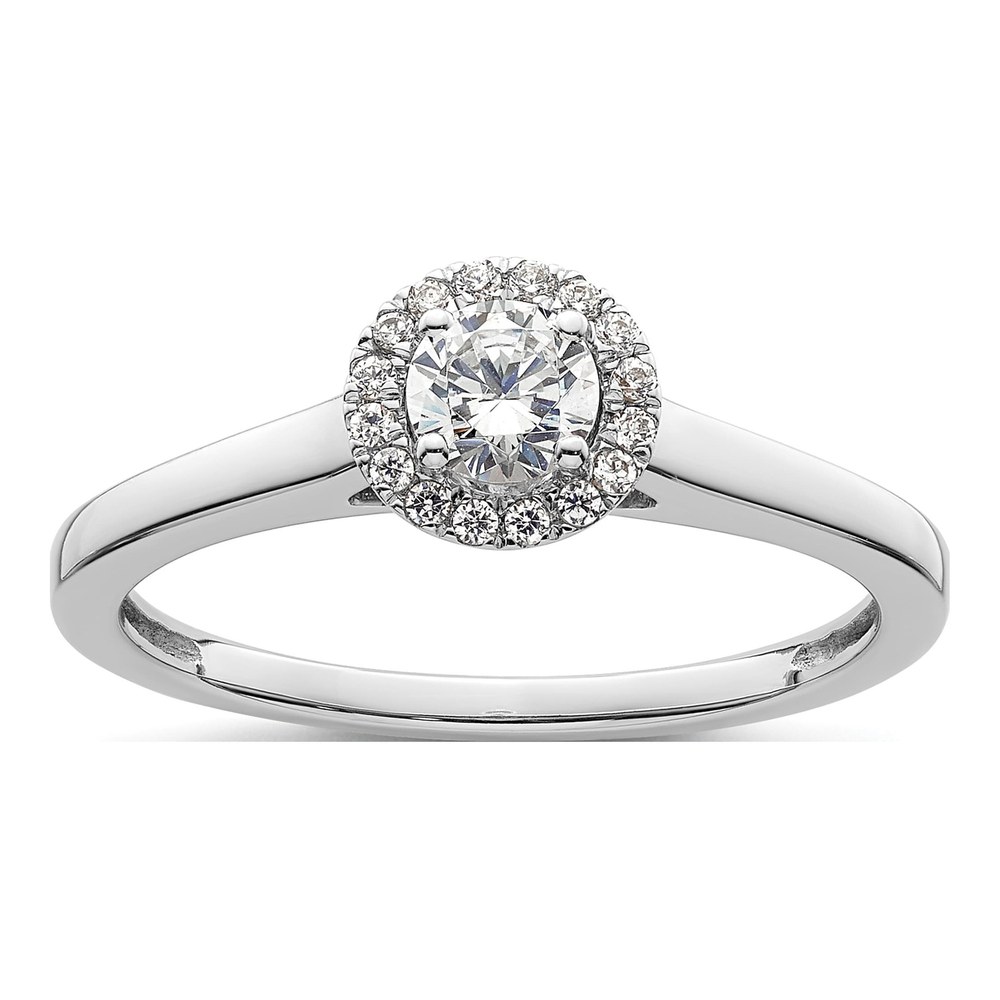 14K White Gold Diamond Halo Engagement Ring Semi-Mount