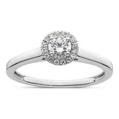 14K White Gold Diamond Halo Engagement Ring Semi-Mount