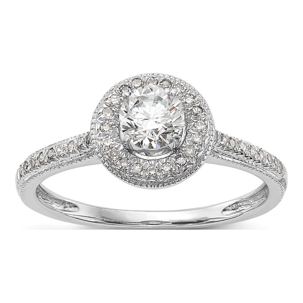 14K White Gold Diamond Halo Engagement Ring Setting