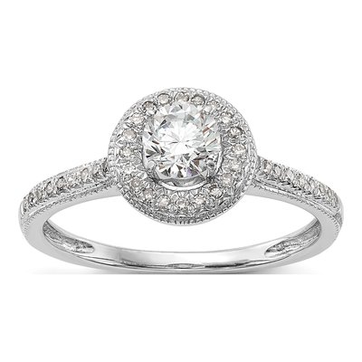 14K White Gold Diamond Halo Setting Engagement Ring Semi-Mount