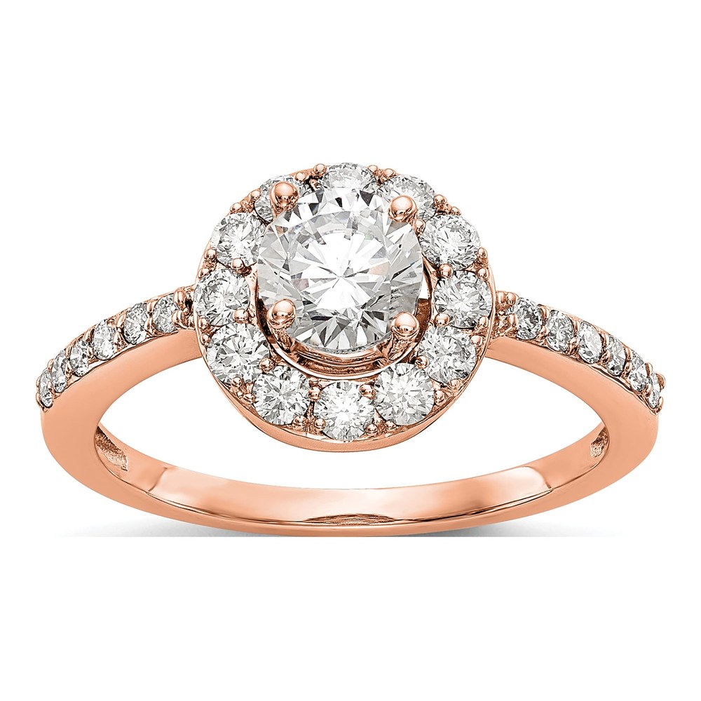 14K Rose Gold Round Diamond Semi-Mount Halo Engagement Ring