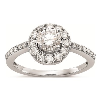 14K White Gold Diamond Halo Engagement Ring Mounting