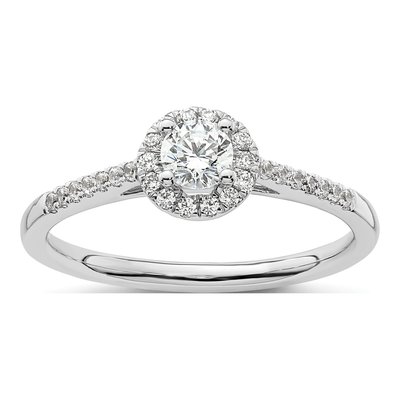 14K White Gold Diamond Halo Setting Engagement Ring Semi-Mount