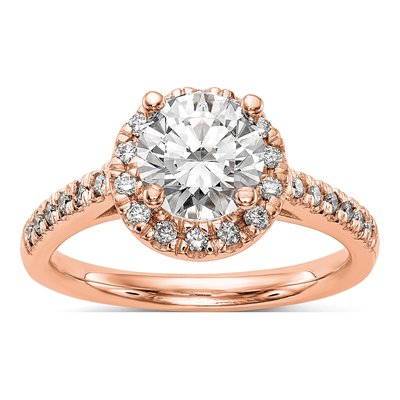 14K Rose Gold Diamond Halo Setting Engagement Ring Semi-Mount