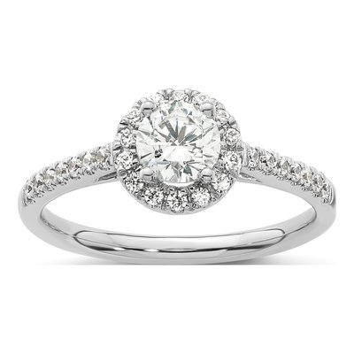 14K White Gold Diamond Halo Engagement Ring Semi-Mount
