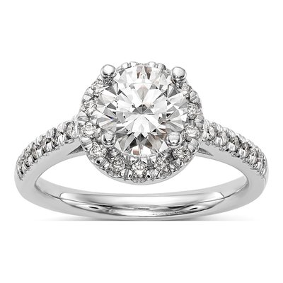 14K White Gold Diamond Halo Engagement Ring Semi-Mount