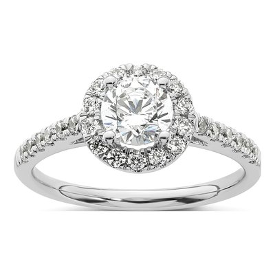 14K White Gold Diamond Halo Engagement Ring Semi-Mount