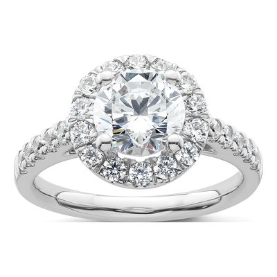 14K White Gold Diamond Halo Engagement Ring Semi-Mount