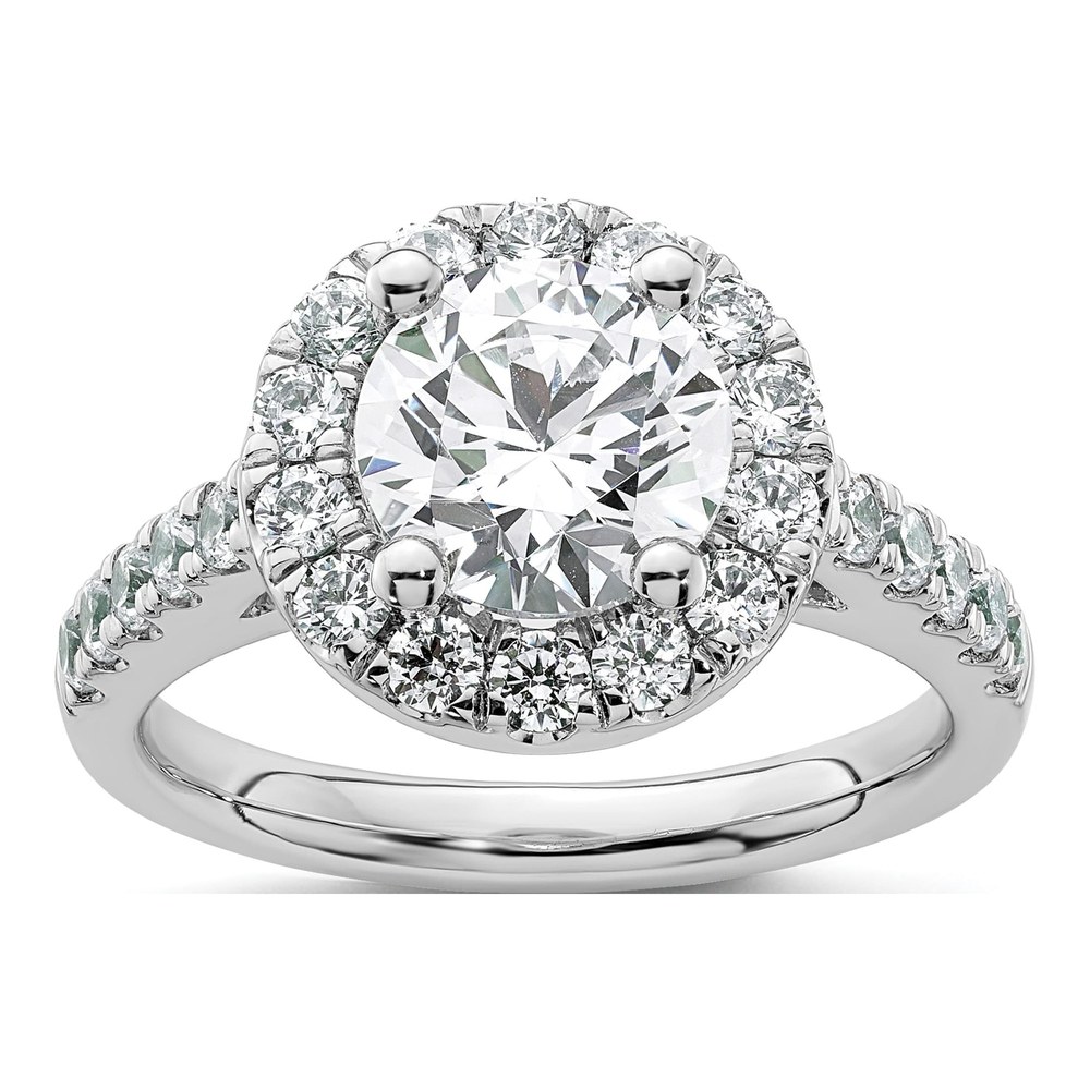 14K White Gold Diamond Halo Engagement Ring Semi-Mount