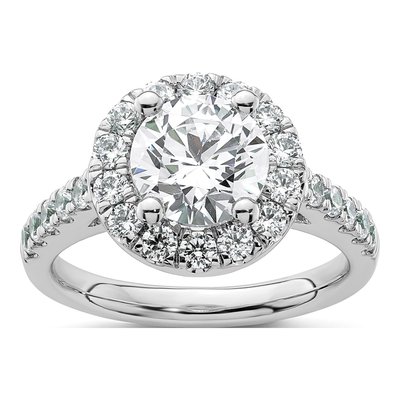 14K White Gold Diamond Halo Engagement Ring Semi-Mount