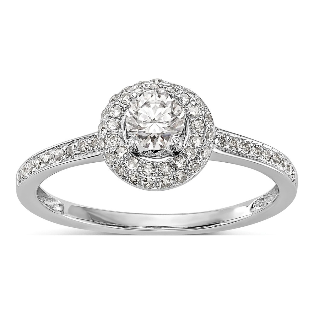 14K White Gold Halo Diamond Engagement Semi-Mount Ring