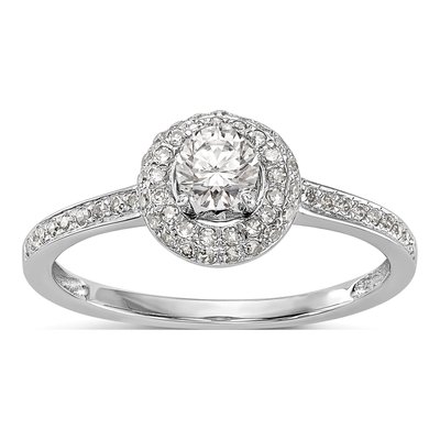 14K White Gold Diamond Halo Engagement Ring Semi-Mount