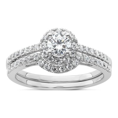 14K White Gold Diamond Halo Setting Engagement Ring Semi-Mount – view 8