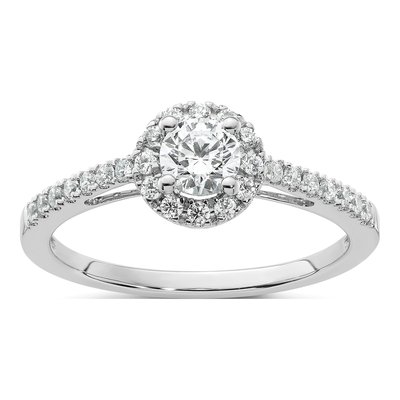 14K White Gold Diamond Halo Setting Engagement Ring Semi-Mount